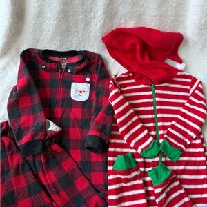 Carter's Festive Red and Black Plaid Onesie with Santa and a Cute Elf